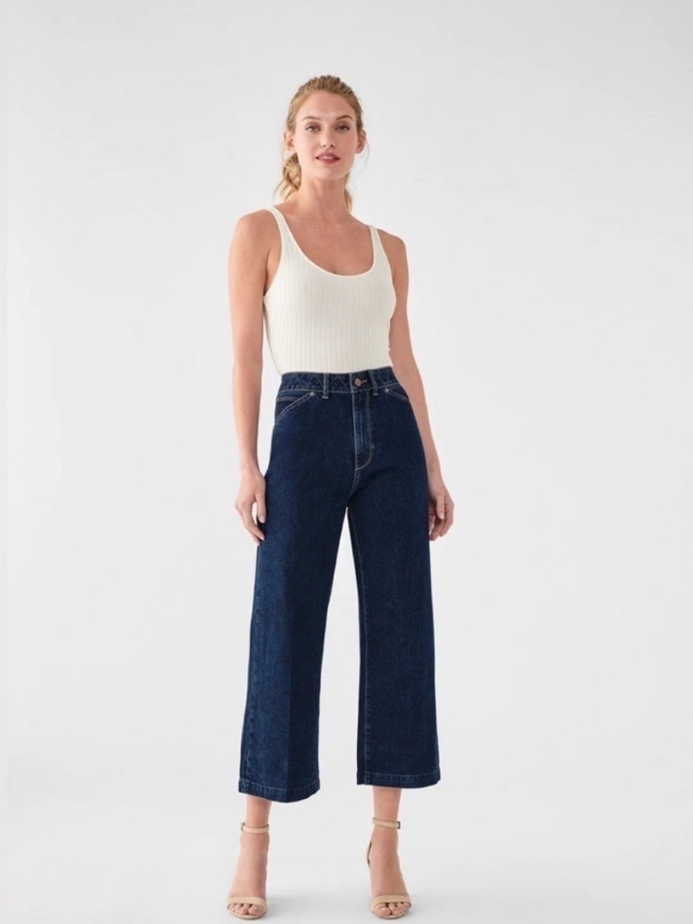 DL1961 Hepburn Wide Leg Cropped Jeans Flatland Dark Wash Denim Size 27